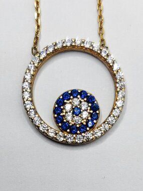 Gold Plated Sterling Silver Evil Eye Pendant Necklace N-TR 925